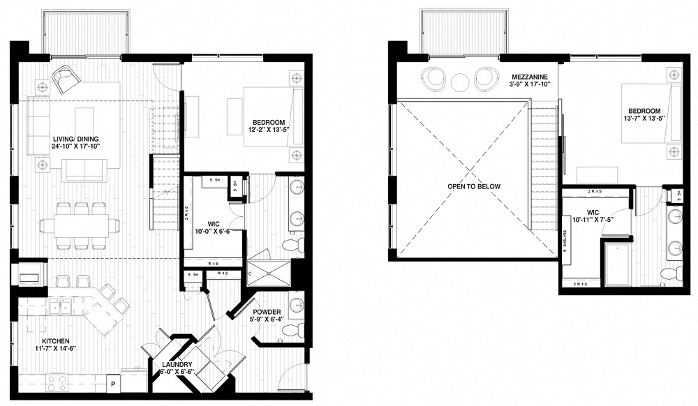 Floor plan for 2 beds, 3 baths, 1648 sqft